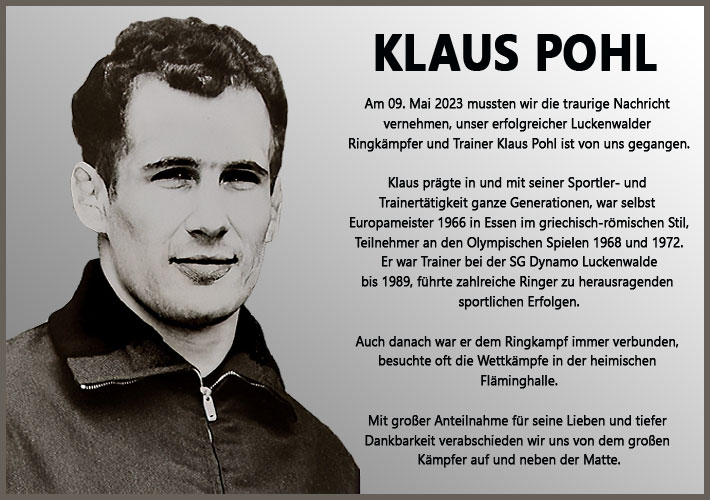 Luckenwalder Ringer trauern um Ringerlegende Klaus Pohl